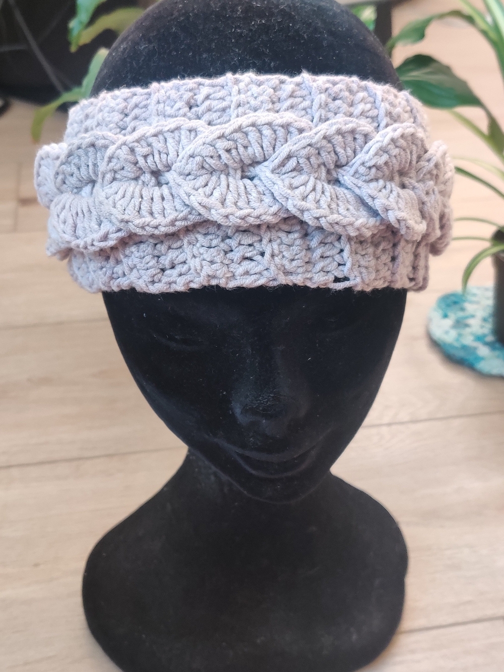 Hand-Crocheted Cotton Ear Warmer – Braided Texture – Lavender